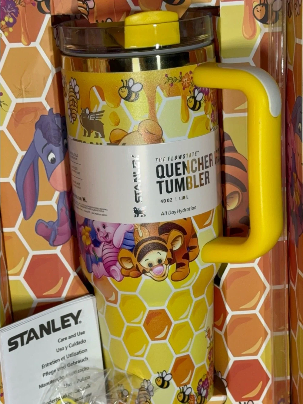 Quencher Tumbler in Bright Yellow Honeycomb Bee Design